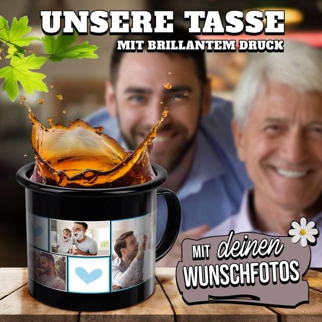 Tassendruck Emaille- schwarz - Bester Papa - mit drei Fotos Zeitbegrenzte Promotion