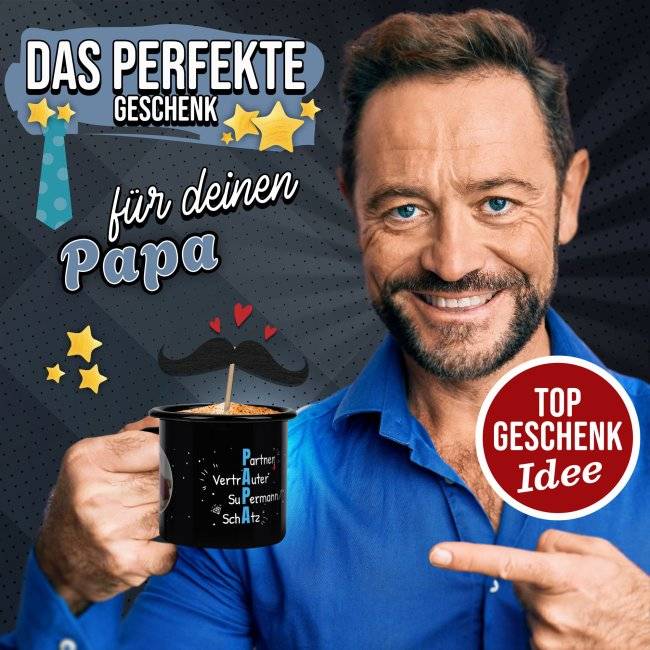 Tassendruck Emaille- schwarz - Definition Papa - selbst gestalten mit zwei Fotos Bis zu 60% Rabatt