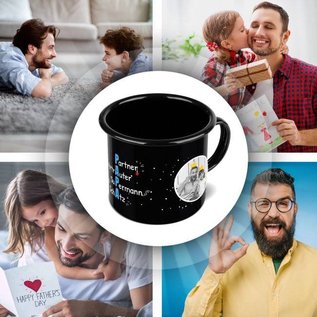 Tassendruck Emaille- schwarz - Definition Papa - selbst gestalten mit zwei Fotos Bis zu 60% Rabatt
