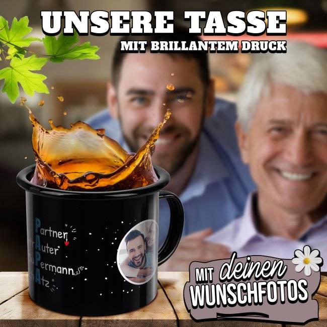 Tassendruck Emaille- schwarz - Definition Papa - selbst gestalten mit zwei Fotos Bis zu 60% Rabatt