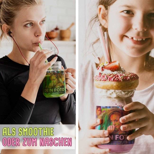 Tassendruck Retro-Trinkglas selbst gestalten - mit Strohhalm - Klar, 400 ml Begrenzt auf 3 Tage