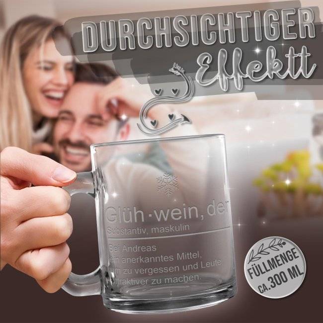 Tassendruck Personalisierte Glastasse mit Gravur - mit lustigem Spruch - Glühwein, um zu vergessen und Leute attraktiver zu machen zollfrei
