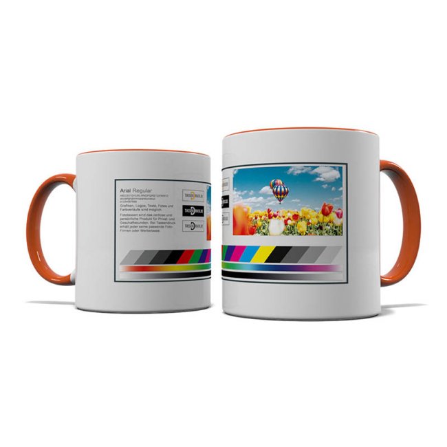 Tassendruck Fototasse innen/Henkel orange Fabrikpreis