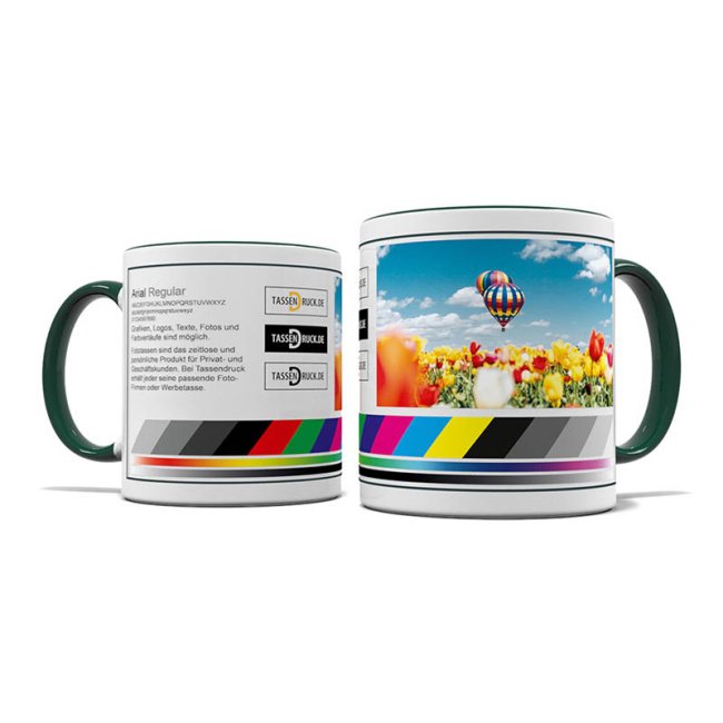 Tassendruck Fototasse innen/Henkel dunkelgrün Sonderangebot