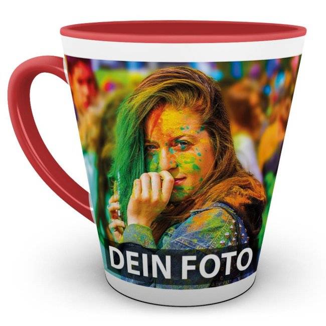 Tassendruck Latte Macchiato konisch Innen/Henkel rot