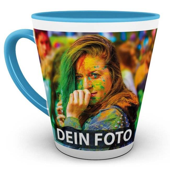 Tassendruck Latte Macchiato konisch Innen/Henkel hellblau