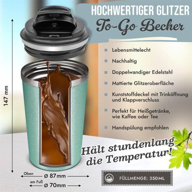 Tassendruck Glitzer-Edelstahlbecher mit Name selbst gestalten - 350 ml - in 4 Farben Cyber Monday