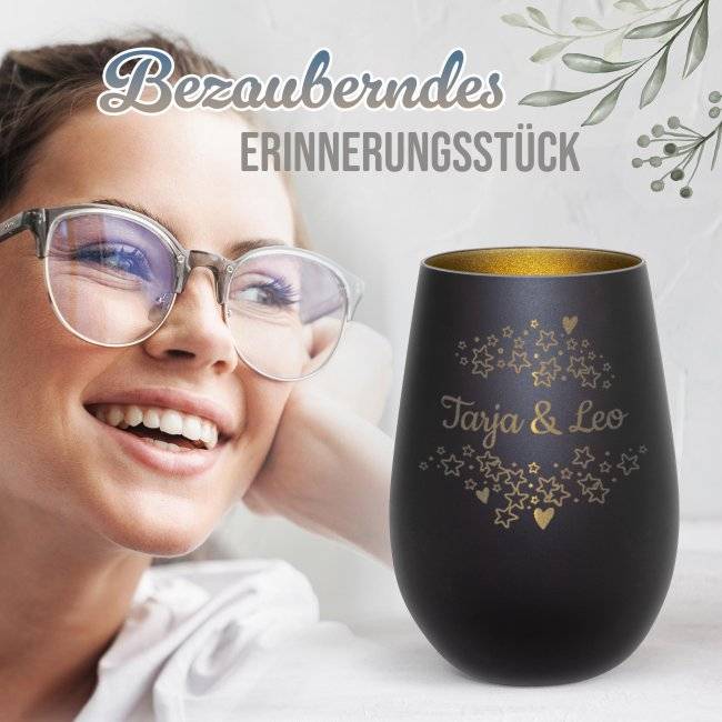 Tassendruck Windlicht mit Gravur - Sterne - mit Name - inkl. Teelicht Weihnachtsangebot