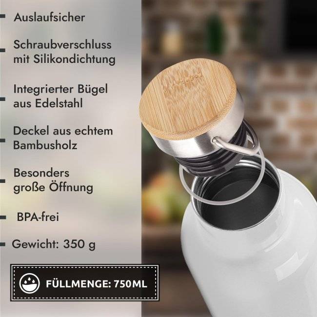 Tassendruck Trinkflasche mit Bambusdeckel - Wildblumen - mit Name - Weiß Muttertagsangebot