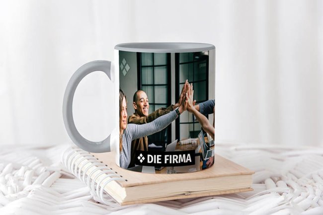Tassendruck Panoramatasse innen/Henkel grau Valentinstagsangebot