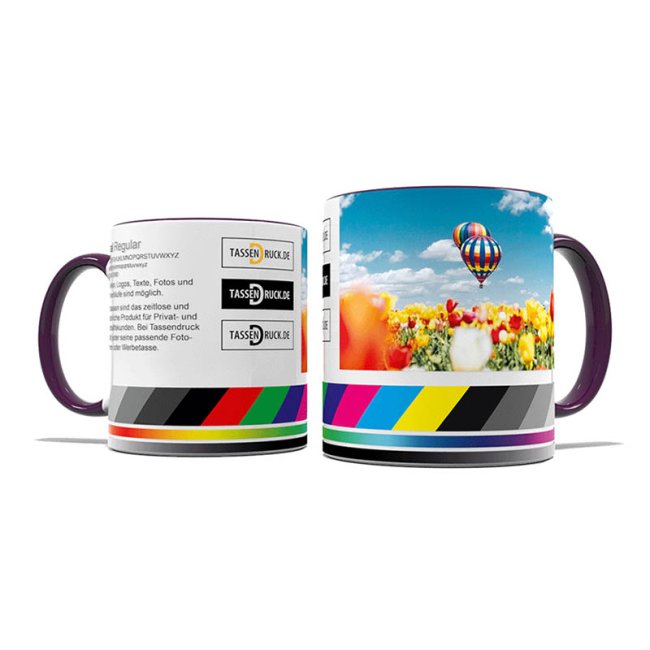 Tassendruck Panoramatasse innen/Henkel violett Lagerräumung