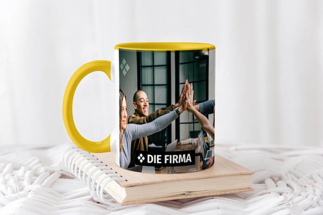 Tassendruck Panoramatasse innen/Henkel gelb Zeitlich begrenztes Angebot