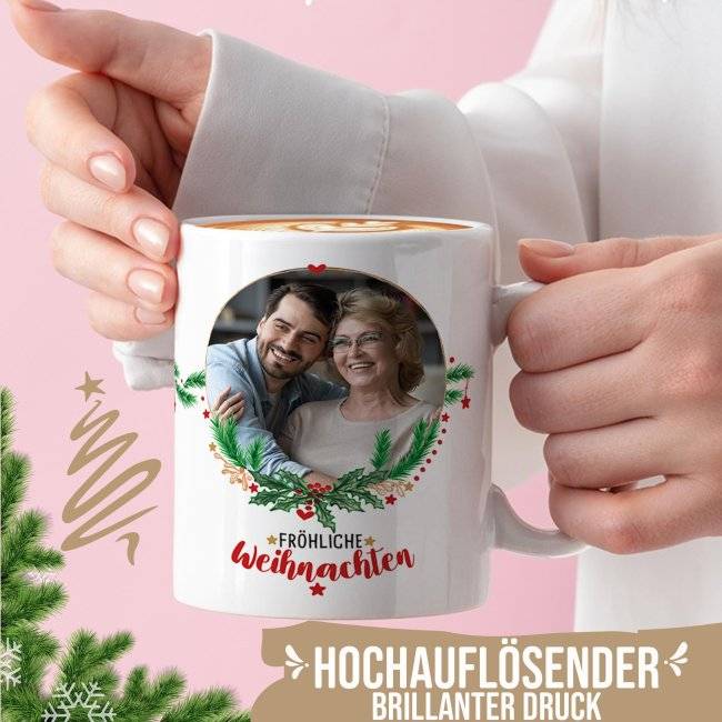 Tassendruck Weihnachtstasse mit Foto selbst gestalten - Frohe Weihnachten Bis zu 65% Rabatt