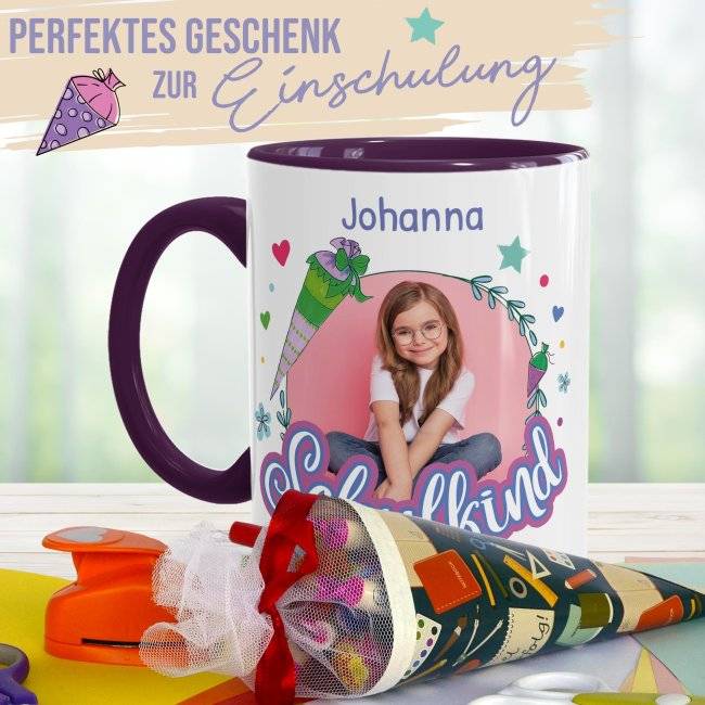 Tassendruck zur Einschulung - Schulkind Rosa - mit Foto, Jahr und Name personalisierbar Nur noch ein Tag übrig