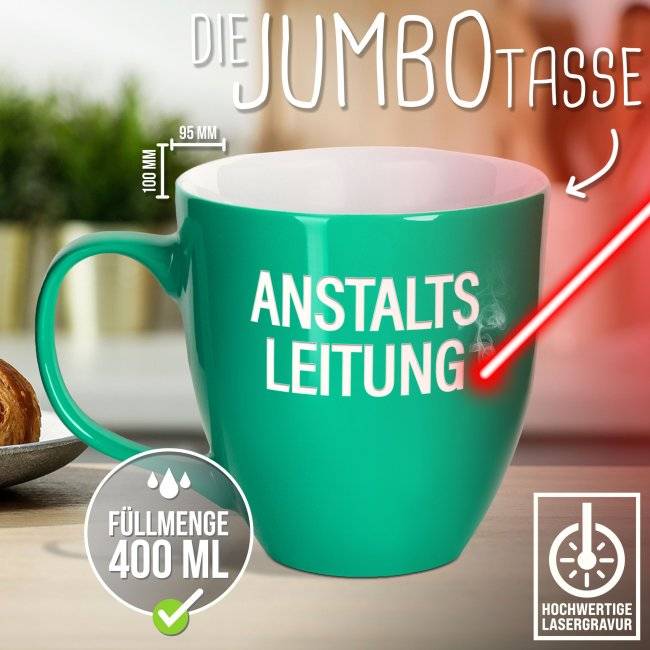 Tassendruck Hochglänzende Porzellantasse mit Gravur - XXL Jumbotasse - Anstaltsleitung - Glossy Im Verkauf