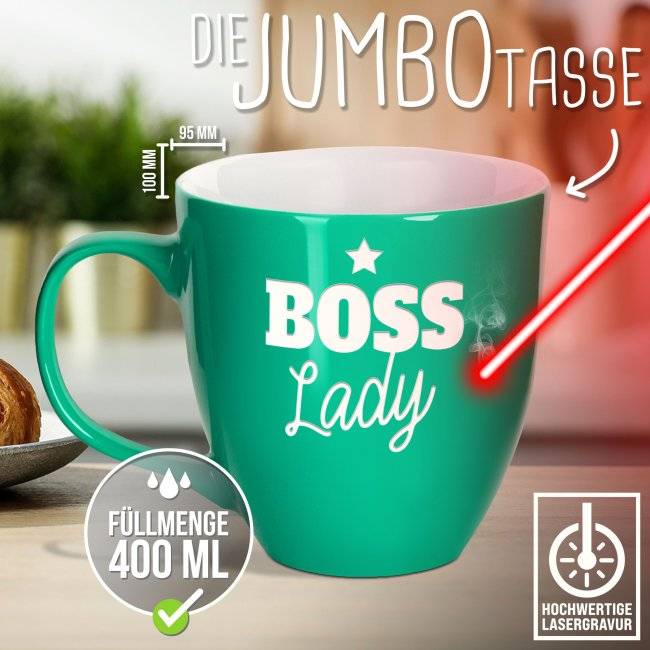 Tassendruck Hochglänzende Porzellantasse mit Gravur - XXL Jumbotasse - BOSS Lady - Glossy Effect zollfrei