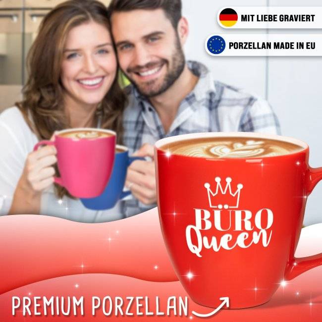 Tassendruck Hochglänzende Porzellantasse mit Gravur - XXL Jumbotasse - Büro QUEEN - Glossy Effect 50% Rabatt für begrenzte Zeit