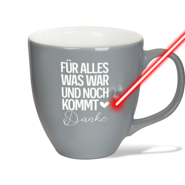 Tassendruck Hochglänzende Porzellantasse mit Gravur - XXL Jumbotasse - Danke - Glossy
