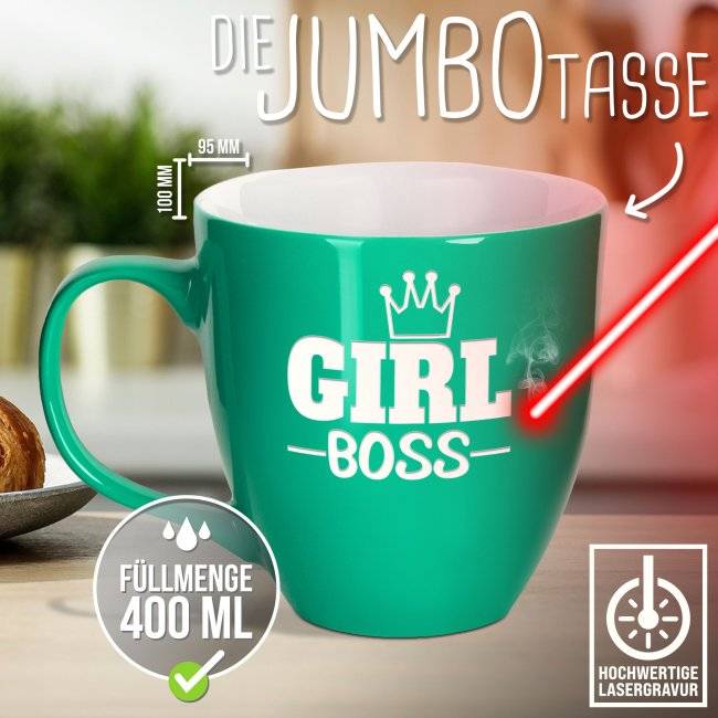Tassendruck Hochglänzende Porzellantasse mit Gravur - XXL Jumbotasse - Girl BOSS - Glossy Effect 2025