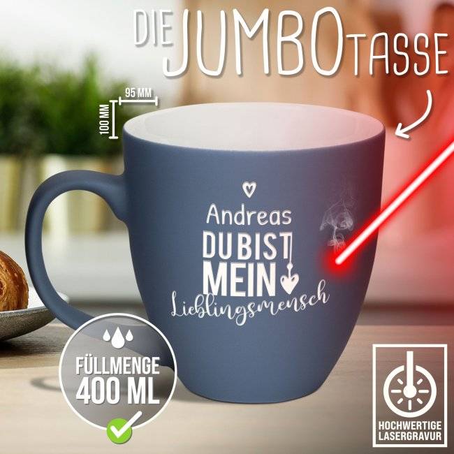 Tassendruck Samtig-matte Porzellantasse mit Gravur - XXL Jumbotasse - Lieblingsmensch - Softtouch Effect Verkauf