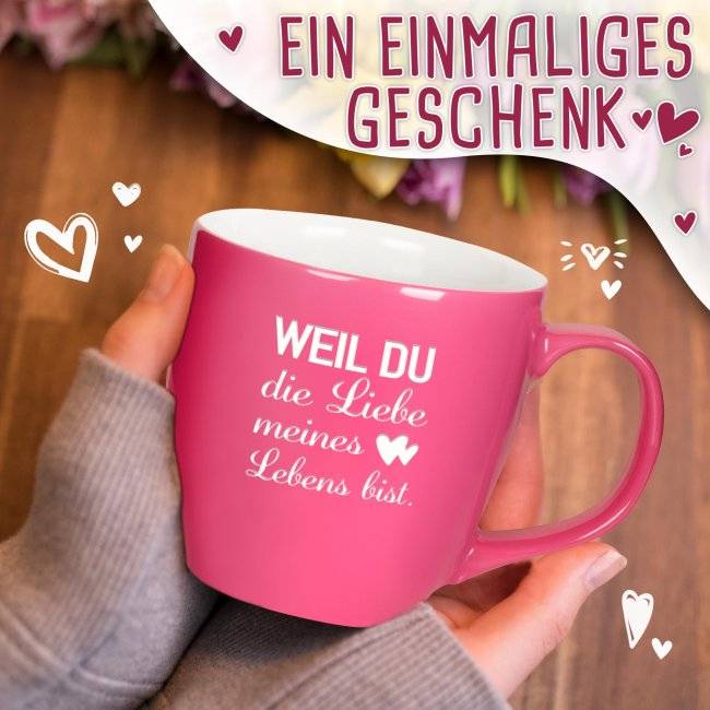 Tassendruck Samtig-matte Porzellantasse mit Gravur - XXL Jumbotasse - Liebe meines Lebens - mit Hochglanzeffekt Osterangebot