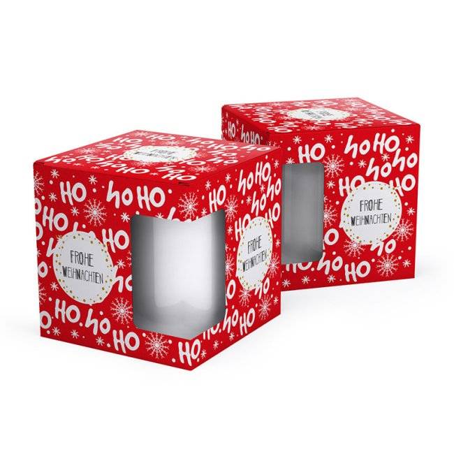 Tassendruck Geschenkverpackung für Tassen - Frohe Weihnachten - HO HO HO - rot Lagerräumung