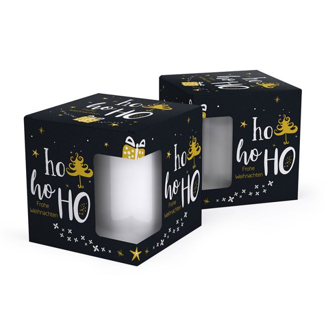 Tassendruck Geschenkverpackung für Tassen - Frohe Weihnachten - HO HO HO - schwarz Heißer Verkauf