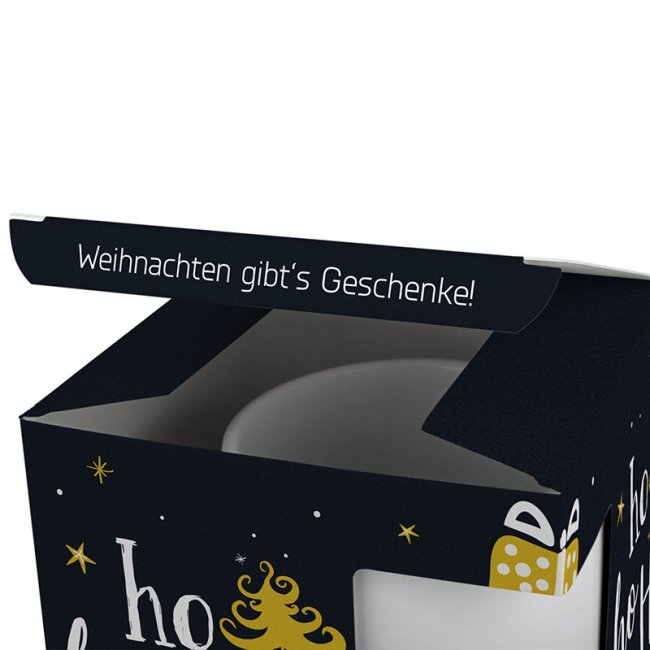 Tassendruck Geschenkverpackung für Tassen - Frohe Weihnachten - HO HO HO - schwarz Heißer Verkauf