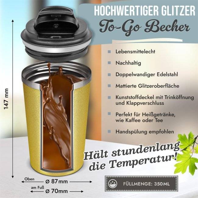 Tassendruck To-Go Edelstahlbecher Glitzer - Beste Freundin ever - mit Name Neuheiten