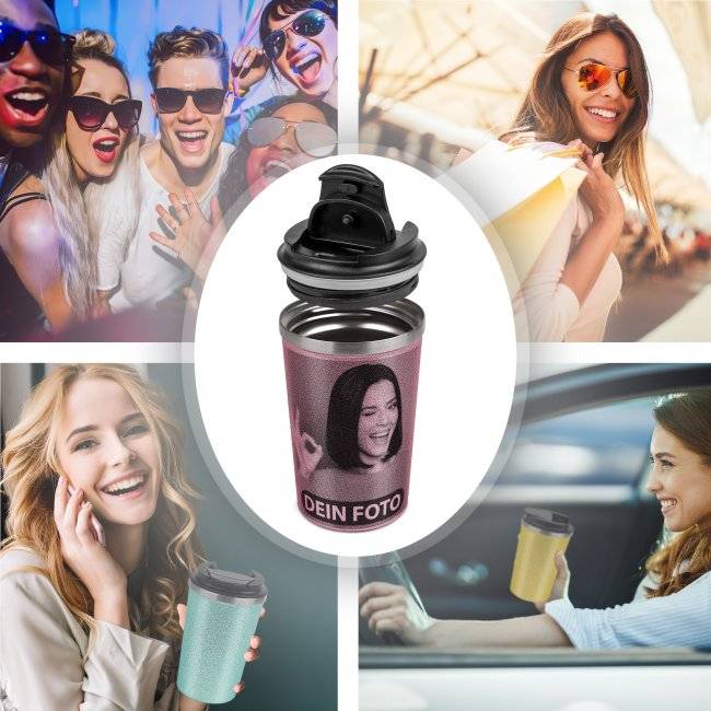 Tassendruck Edelstahlbecher mit Glitzereffekt - 350 ml - in 4 Farben Saisonale Angebote
