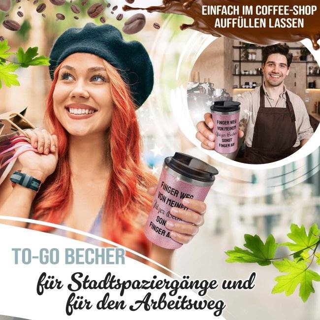 Tassendruck Glitzer-Edelstahlbecher mit Wunschtext - 350 ml - in 4 Farben Räumungsverkauf