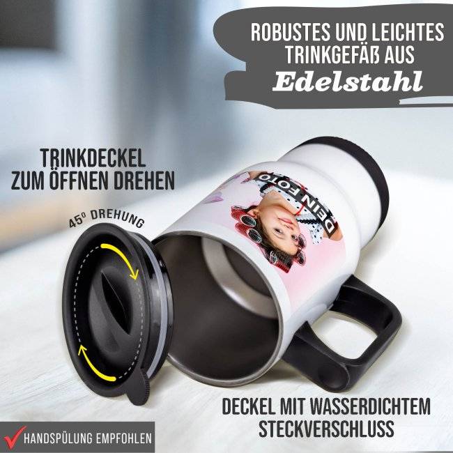 Tassendruck Thermobecher aus Edelstahl - weiß mit Deckel Sonderangebote