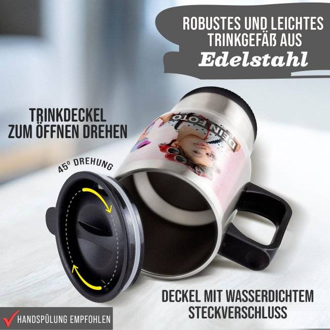 Tassendruck Thermobecher silber mit Deckel VIP-Rabatte