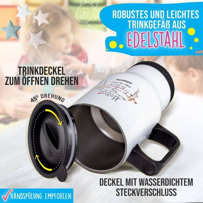 Tassendruck Thermobecher für Erzieherin - Hinter jedem Kind - Blumen - mit Name personalisierbar - Weiß Tiefpreis