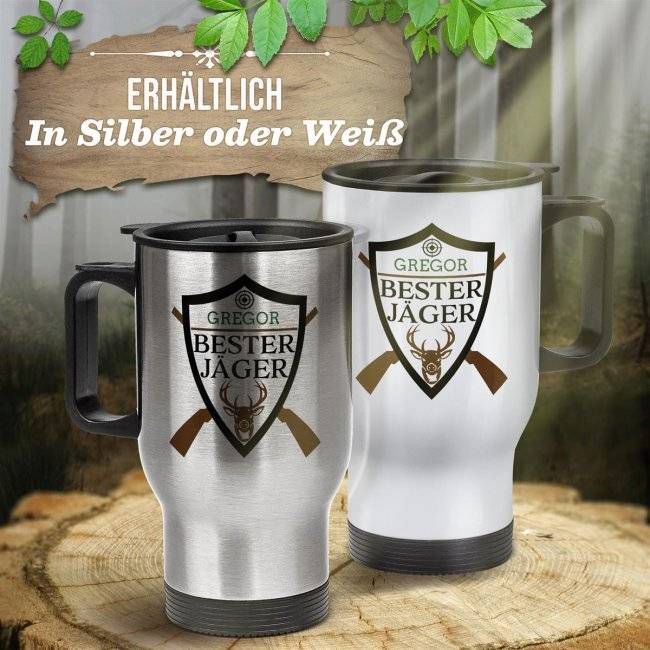Tassendruck Edelstahl-Thermobecher - Bester Jäger Wappen - mit Name personalisierbar Kostenlose Rückgabe