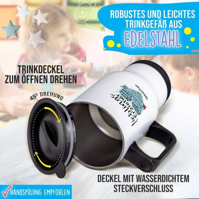 Tassendruck Thermobecher für Erzieher - Lieblingserzieher - mit Name personalisierbar - Weiß Begrenzte Freigabe