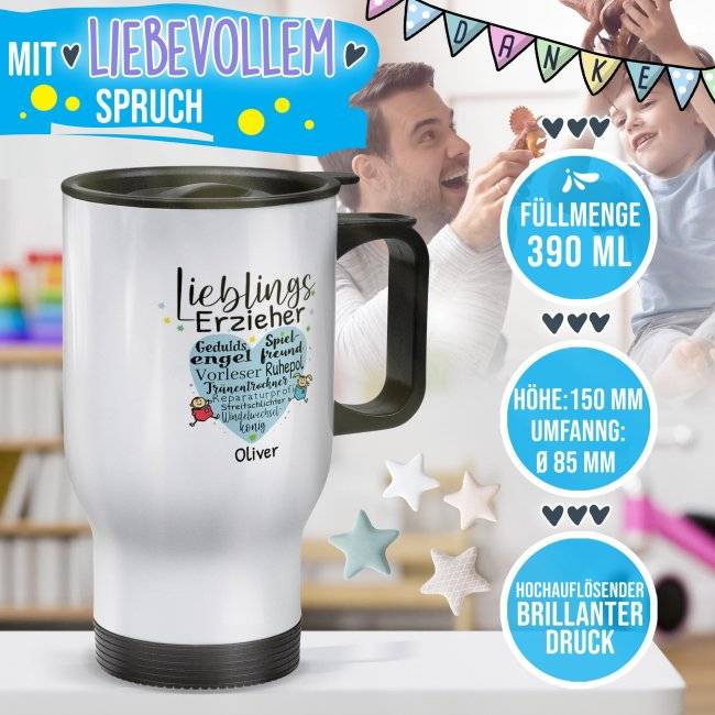 Tassendruck Thermobecher für Erzieher - Lieblingserzieher - mit Name personalisierbar - Weiß Begrenzte Freigabe