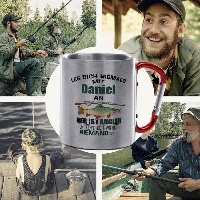 Tassendruck Karabiner - Leg dich nicht mit einem Angler an - mit Name personalisierbar Zeitbegrenzte Promotion