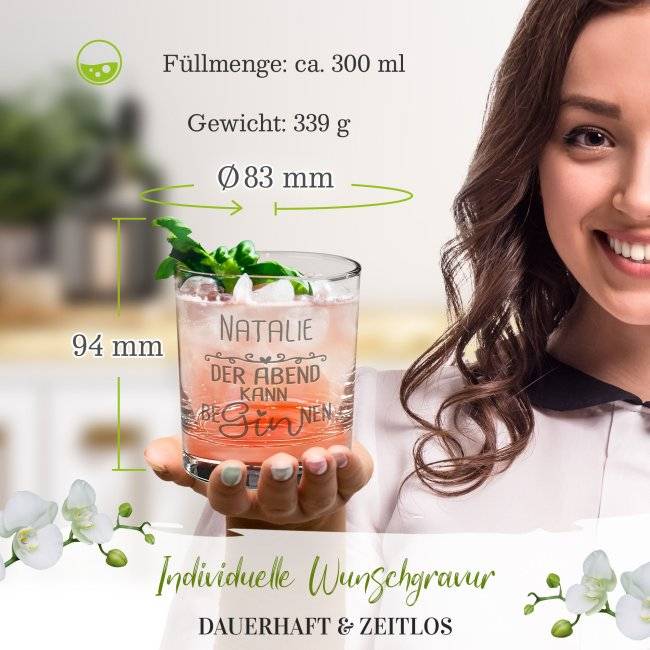 Tassendruck Gin-Glas - Der Abend kann beGINnen - mit Name personalisierbar Bis zu 60% Rabatt