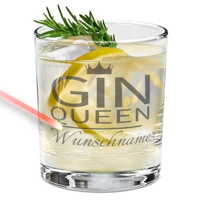 Tassendruck Gin-Glas - Gin Queen - mit Name personalisierbar