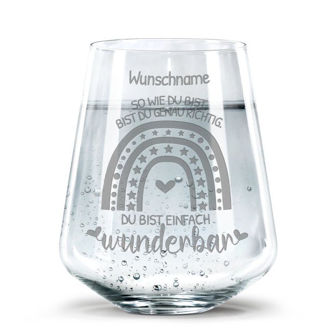 Tassendruck Graviertes Trinkglas mit Name und Spruch - Du bist wunderbar