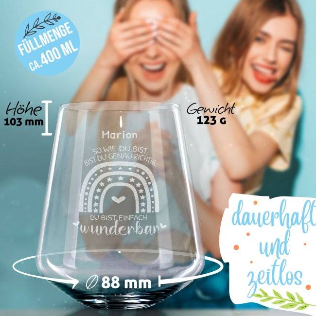 Tassendruck Graviertes Trinkglas mit Name und Spruch - Du bist wunderbar Riesige Rabatte