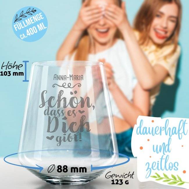 Tassendruck Trinkglas mit Gravur - Schön, dass es Dich gibt Clearance-Verkauf