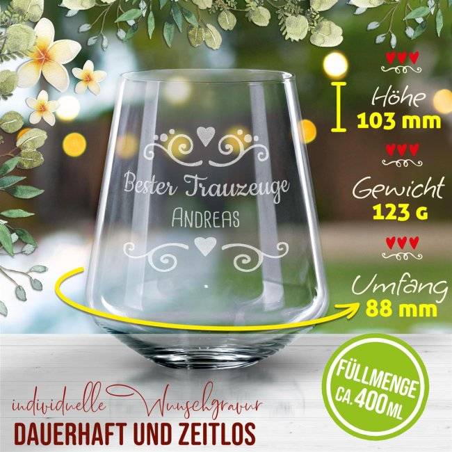 Tassendruck Trinkglas mit Gravur - Bester Trauzeuge - mit Name Im Verkauf