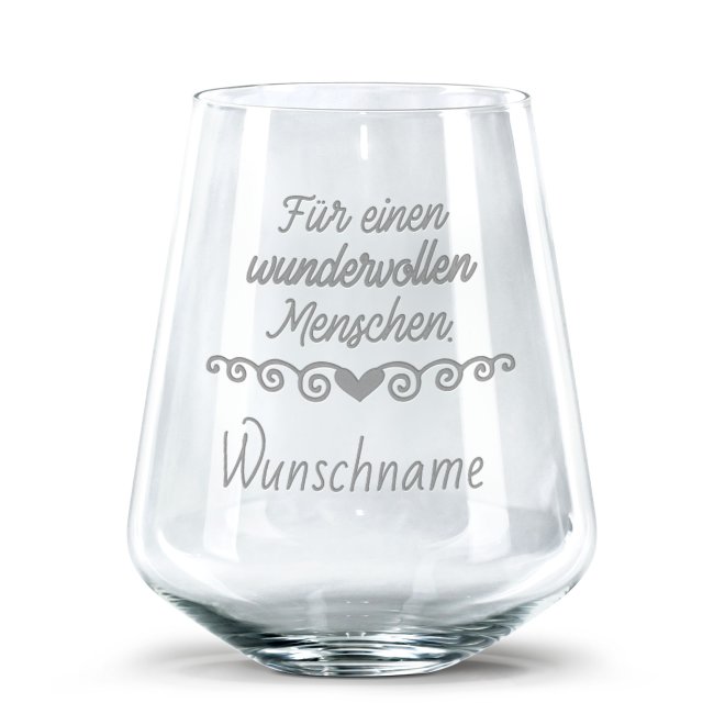 Tassendruck Trinkglas mit Gravur - Für einen wundervollen Menschen - mit Name personalisierbar