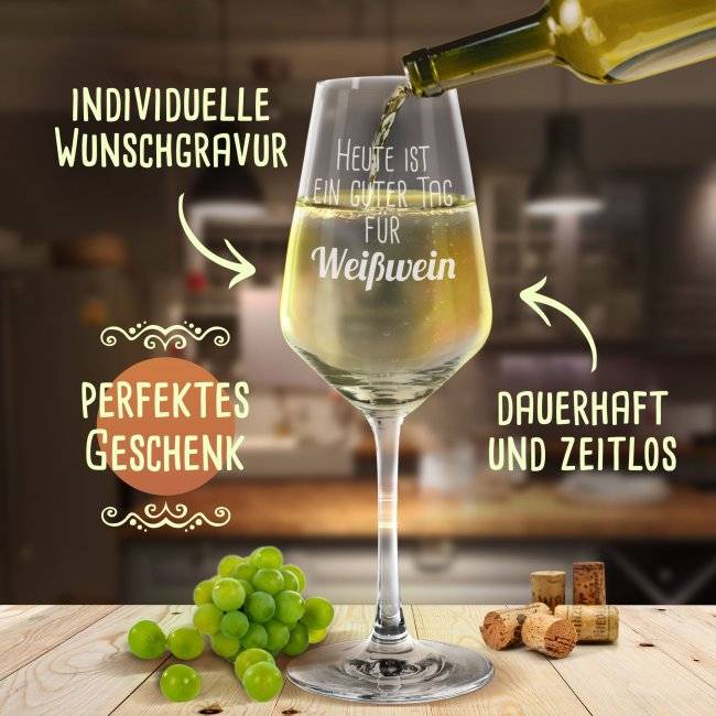 Tassendruck Weißweinglas gravieren - mit Text selbst gestalten 50% Rabatt für begrenzte Zeit