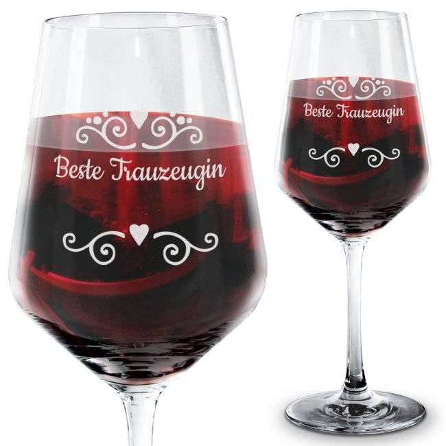 Tassendruck Rotweinglas mit Gravur - Beste Trauzeugin - mit Name