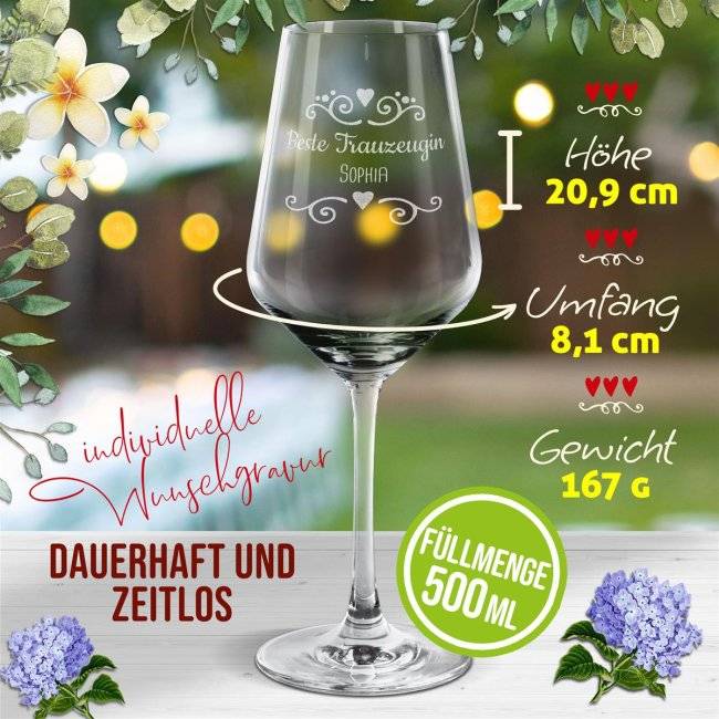 Tassendruck Rotweinglas mit Gravur - Beste Trauzeugin - mit Name Verkauf