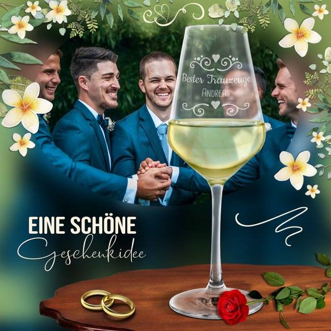 Tassendruck Weißweinglas mit Gravur - Bester Trauzeuge - mit Name im Angebot