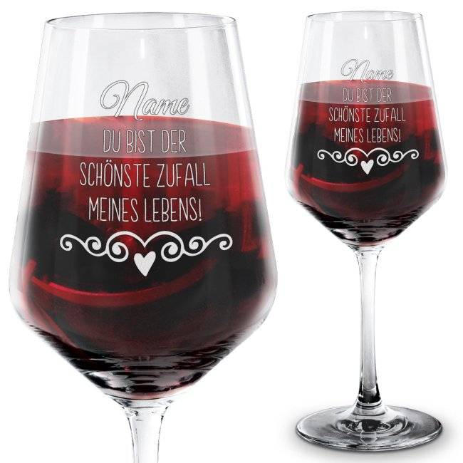 Tassendruck Rotwein Glas - Zufall meines Lebens - mit Name
